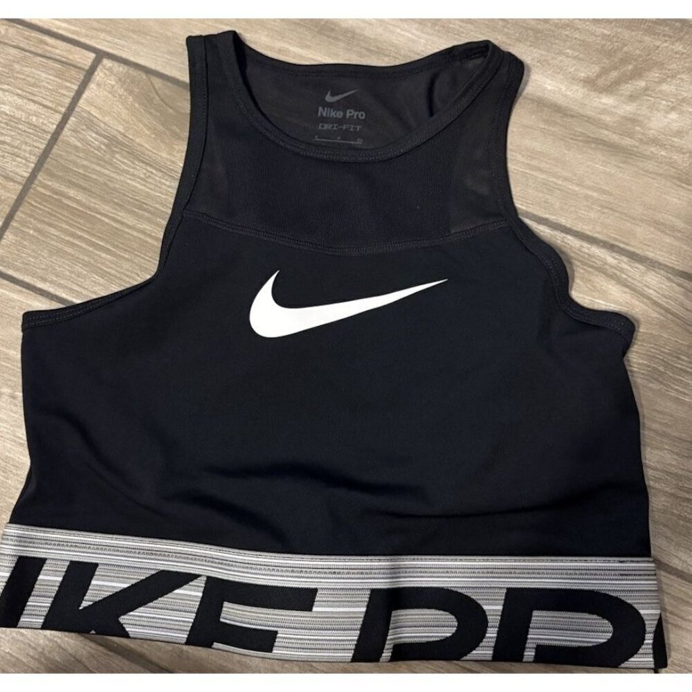 Nike Womens Pro Dri-FIT Cropped Graphic Training Shirt Black Size Small